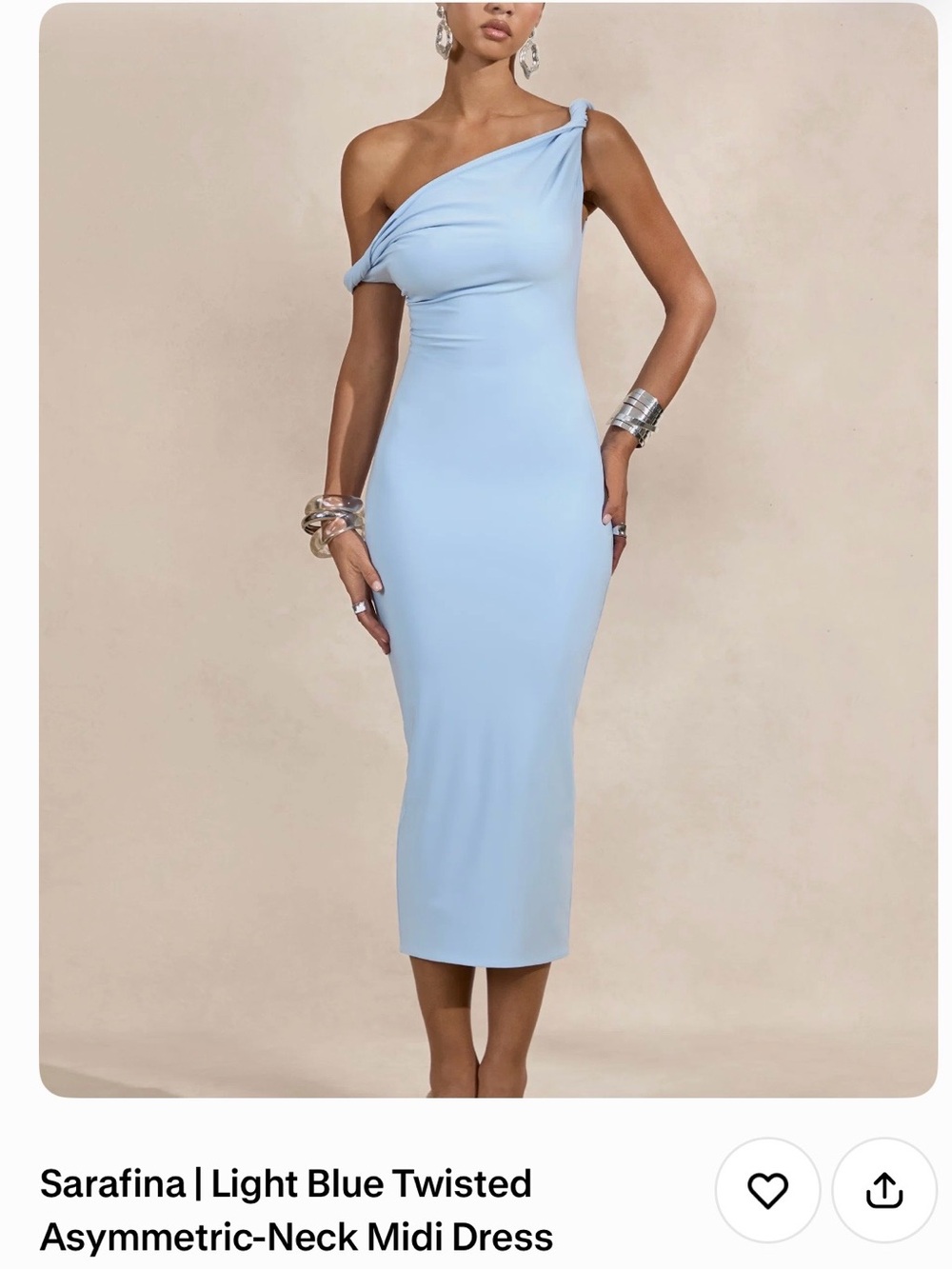 Sarafina Light Blue One-Shoulder Twisted Midi Dress